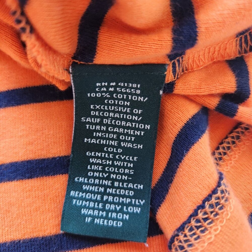 Lauren Ralph Lauren Orange & Navy Striped Button Henley Top Stretchy Comfy Soft - Picture 5 of 7